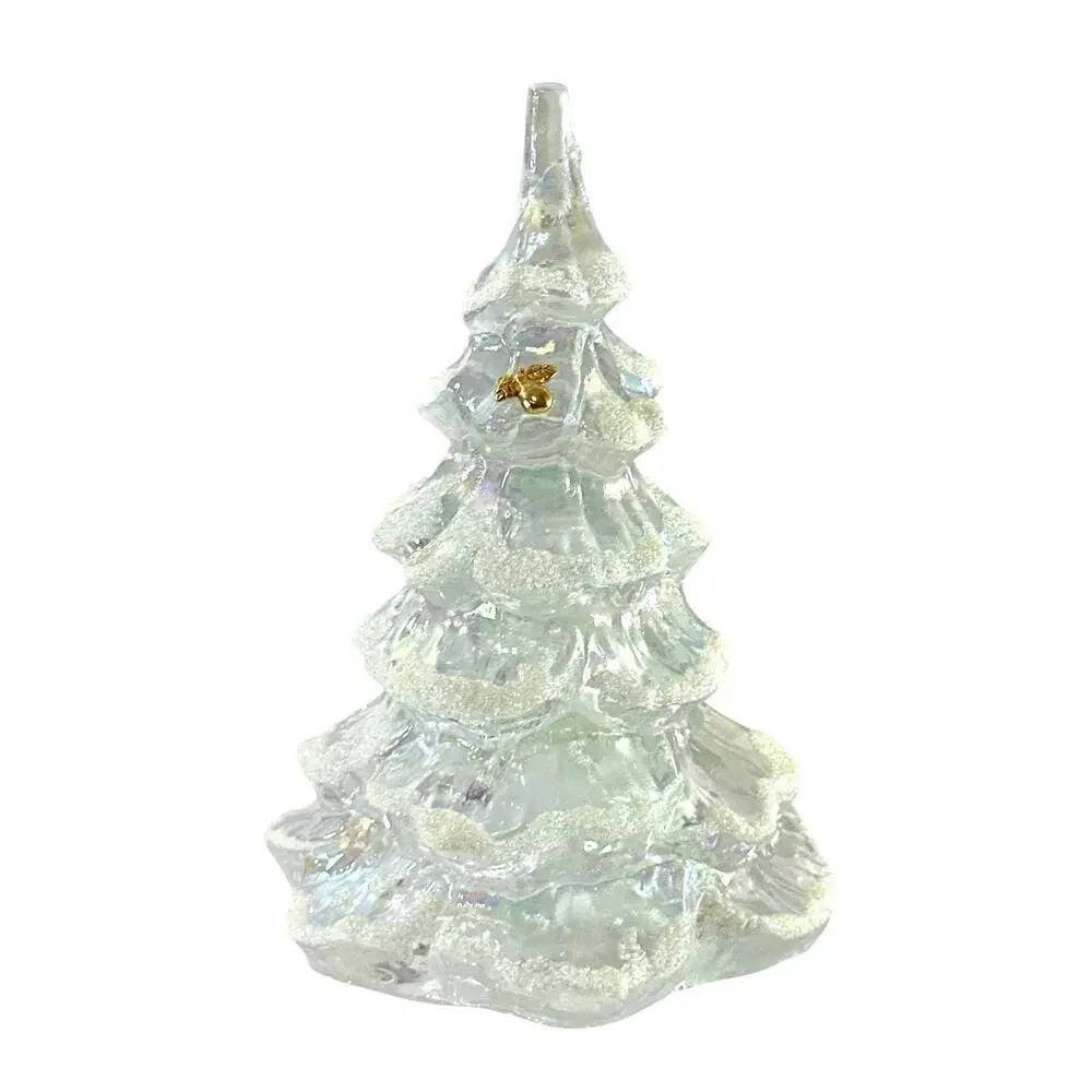 Fenton Art Glass Iridescent Christmas Tree Figurine Gold Accent 6” READ